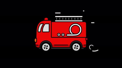 Animated Flat Design Fire Truck Icon Driving