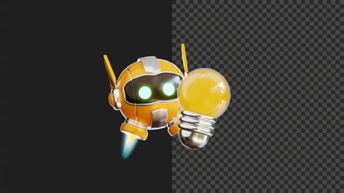 Animated 3D Robot Character Holding Glowing Lightbulb