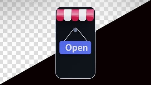 3d animation of mobile store open sign
