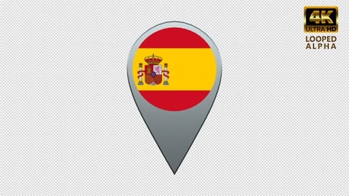 Animated 3D Location Pin with Spain Flag
