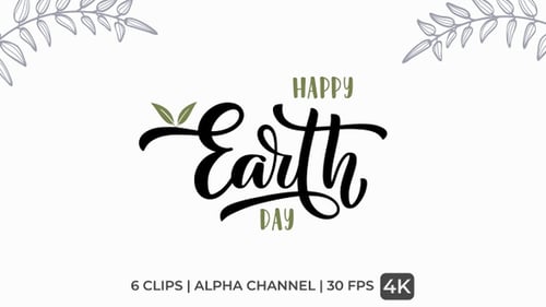 Happy Earth Day Calligraphy Text Animation with Leaves