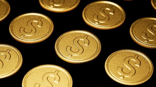 Golden Dollar Coins Falling Seamless Loop Background