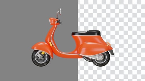 3D Animation of Orange Scooter Model Stylish Urban Commute | Alpha Channel