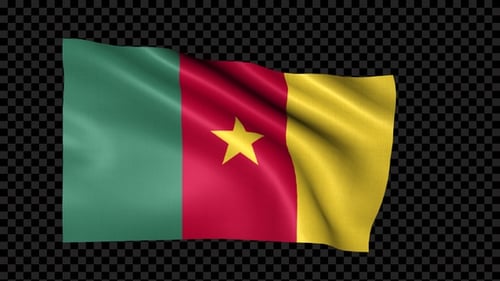 Realistic Waving Cameroon Flag on Transparent Background