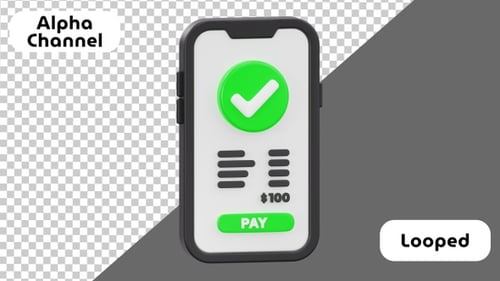 3D Mobile Payment Animation - Secure Digital Transaction | Alpha Channel