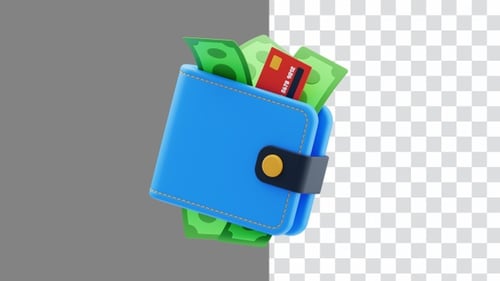 3D Animation of Leather Wallet Filled with Cash and Cards | Alpha Channel