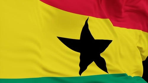 The Ghana flag with alpha channel waving in the wind in slow motion