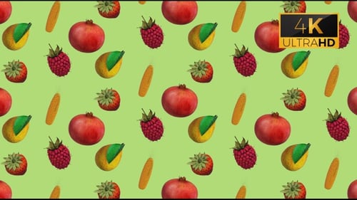 Seamless Looping Animated Pattern of Fresh Fruits and Berries
