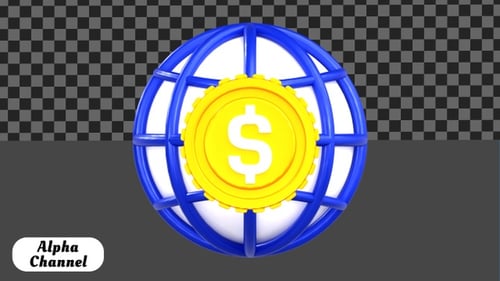Global Economy Dollar Coin 3D Animation | Alpha Channel
