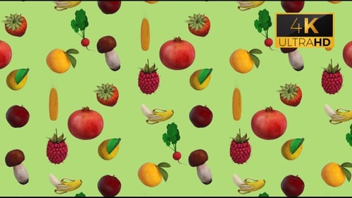 Seamless Looping Animated Pattern of Floating Fruits and Vegetables