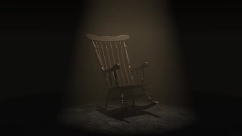 Vintage Rocking Chair Moves Alone in Dark Spotlight