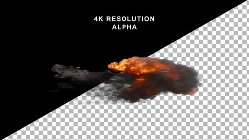 Realistic Horizontal Fire Explosion with Smoke Alpha Channel