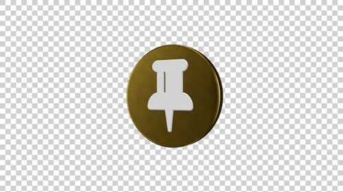Paper Push Pin Icon Rotating Golden