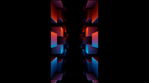 Vertical video orange and blue cubes tunnel loop animation