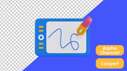 Modern 3D Animated Drawing Tablet with Pen Creating Line