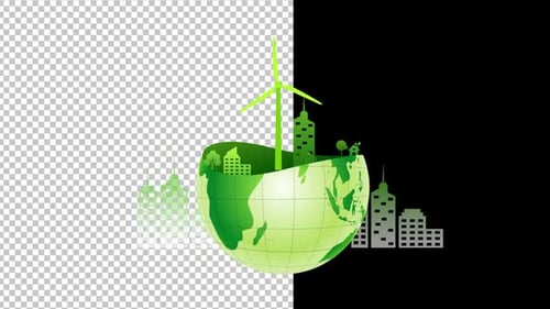 Sustainable City Globe Animation with Wind Turbine