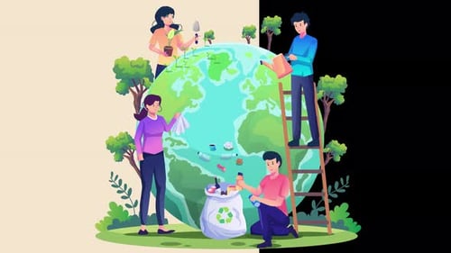 Environmental Care and Recycling Animation with People on Earth