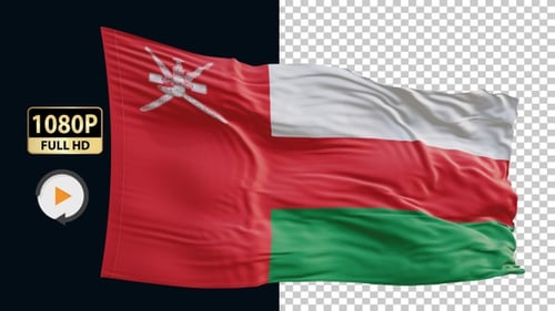 Realistic Waving Flag of Oman with Transparent Background