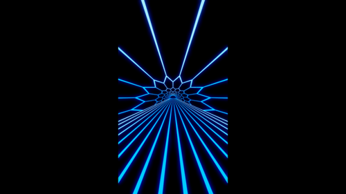 Vertical video blue neon retro arch tunnel road loop animation background