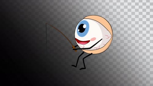 Cartoon Eye Character Fishing Flat Design Animation