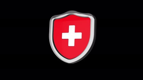 Medical shield with cross plus icon animation on isolated background