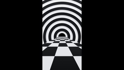 Vertical video black and white optical illusion road tunnel loop animation