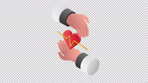 3D Isometric Hands Holding Pulsing Heartbeat Animation