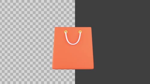 3D Animated Orange Shopping Bag Icon for E-commerce