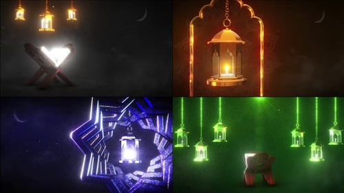 Glowing Islamic Lanterns and Quran for Ramadan Eid Celebrations