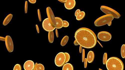 Falling Orange Slices Loop with Alpha Channel
