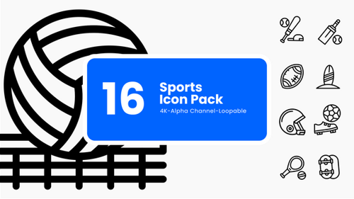 16 Animated Flat Design Sports Icons Pack