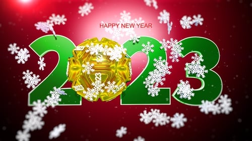 Happy New Year 2023 Golden Sphere and Snowflakes Animation