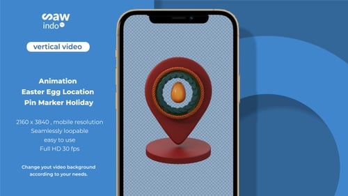 3D Animation Vertical Easter Egg Location Pin Marker Holiday Concept Loop 4K