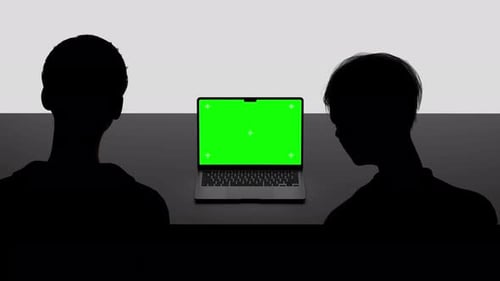 Laptop Green Screen Mockup with Two People Silhouettes | Motion Graphics Footage