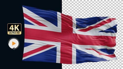 Realistic Waving United Kingdom Flag on Black Background