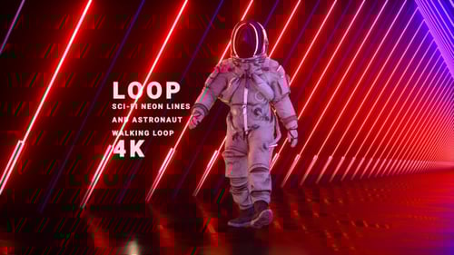 Sci Fi Neon Lines And Astronaut Walking Loop