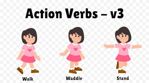 Action Verbs Girl - Walk, Stand and Waddle looped + Alpha