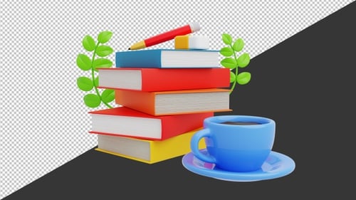 3D Animation of Books Stack | Alpha Channel