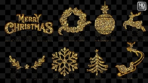 Golden Glitter Christmas Holiday Elements Reveal Animation Pack
