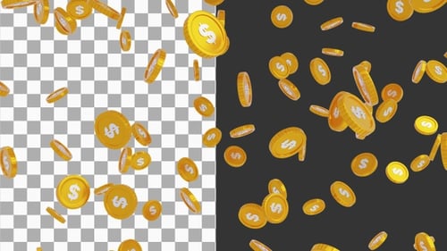 3D Animation of Golden Coins Falling from the Sky | Alpha Channel