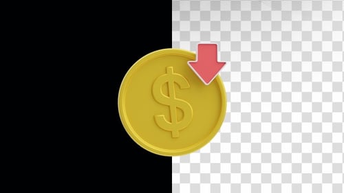 Animated 3D Dollar Coin with Red Down Arrow