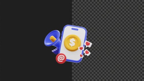 3D Smartphone Digital Marketing and Finance Icon Animation