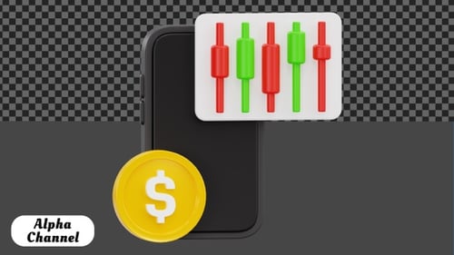 3D Mobile Stock Trading Candlestick Chart Animation | Alpha Channel
