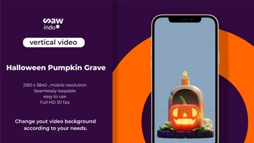 3D Animation Halloween Pumpkin Grave Vertical Transparent Loop