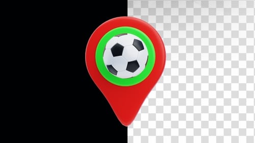 3D red map pin football match location animation