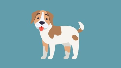 Animated Flat Design Dog Character Blinking and Wagging Tail