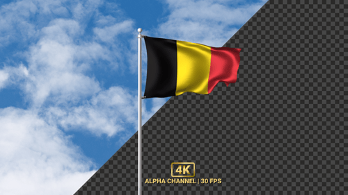 Waving Belgian Flag on Pole with Alpha Channel