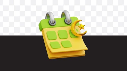 3D Animated Calendar Icon with Crescent Moon and Star