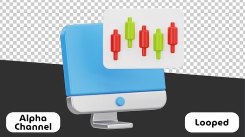 Forex Trading Candlestick Chart on Monitor 3D Animation | Alpha Channel