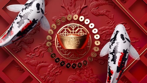 Red and Gold Chinese New Year Dragon and Koi Fish Background